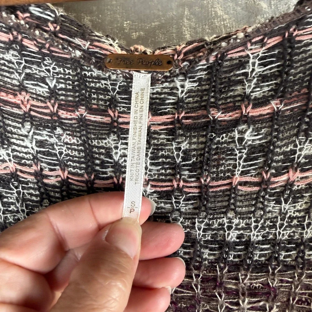 Indie Boho Free People Hooded Duster Cardigan Burgundy Knit Star Long Sweater S - Picture 3 of 8